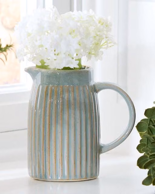 Dibor Small Ribbed Ceramic Decorative Flower Jug in Blue and Green