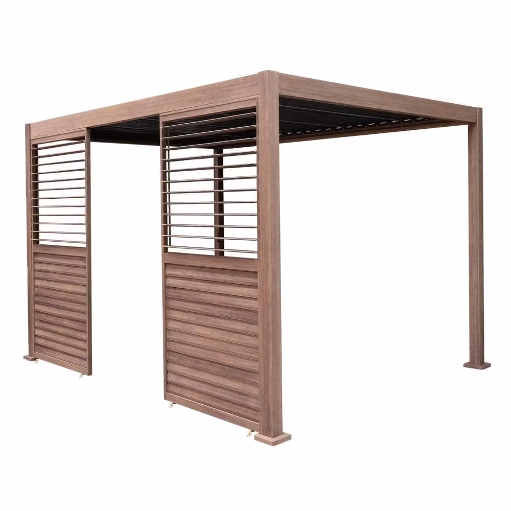 Monstershop Aluminium Pergola Shutter Panel with Wood Effect in Terracotta, Width: 92 cm – 2