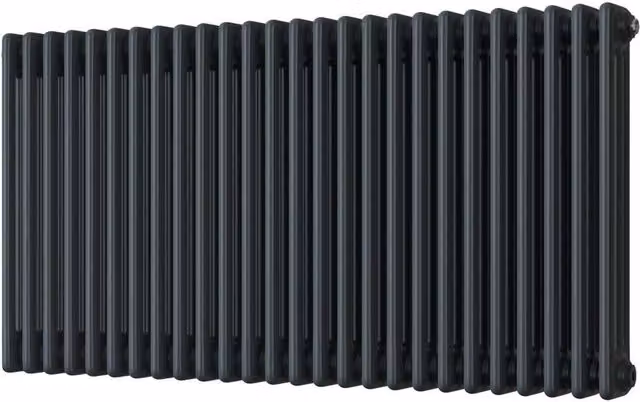 UK Radiators Alpha 3 Column Horizontal Traditional Cast-Iron Style Radiator in Anthracite Grey with Feet