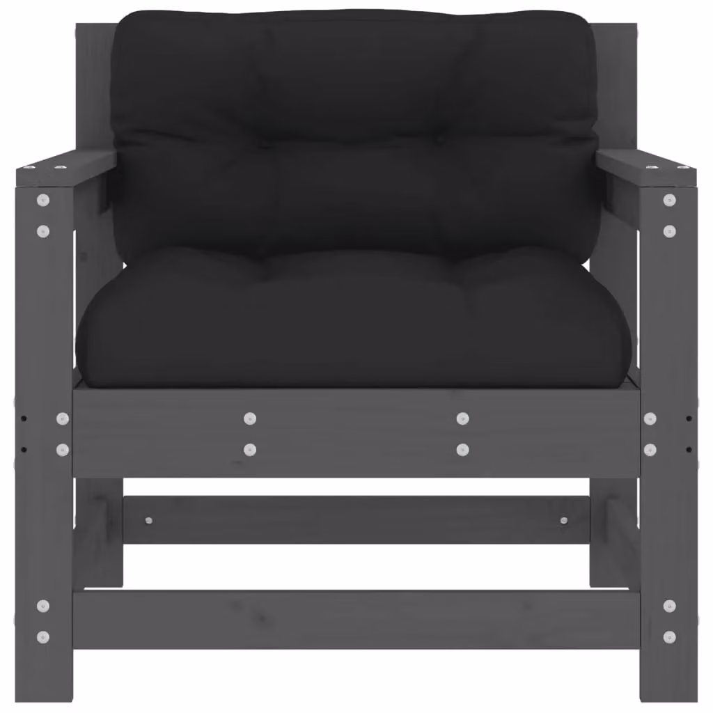 Berkfield Home Set of 2 Grey Rustic Pine Garden Chairs with Armrests and Fabric Cushions – 4