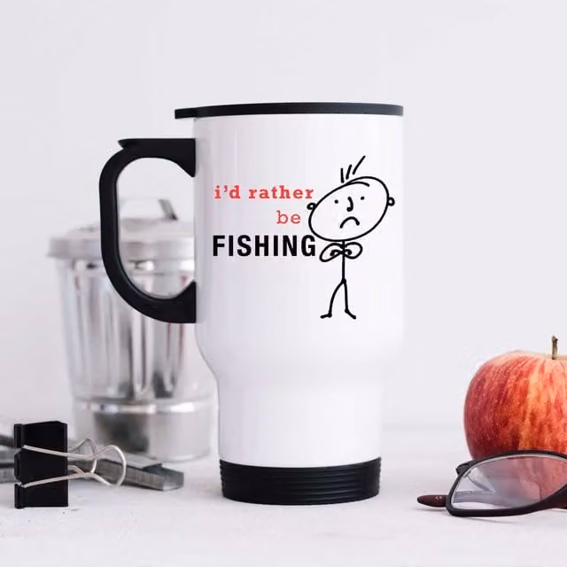 60 Second Makeover Men's I'd Rather Be Fishing Metal Travel Mug in White