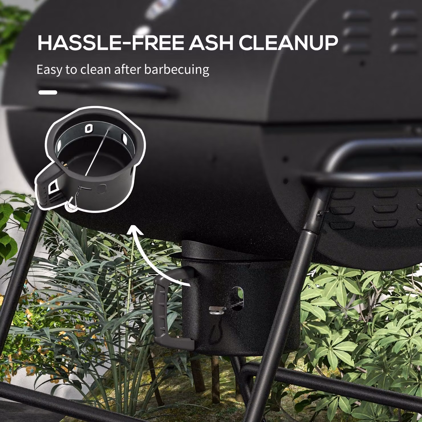 Outsunny Black Steel Barrel Charcoal Barbecue Grill Trolley with Warming Rack, Thermometer and Wheels, W/D/H: 95 x 50 x 102 cm – 7