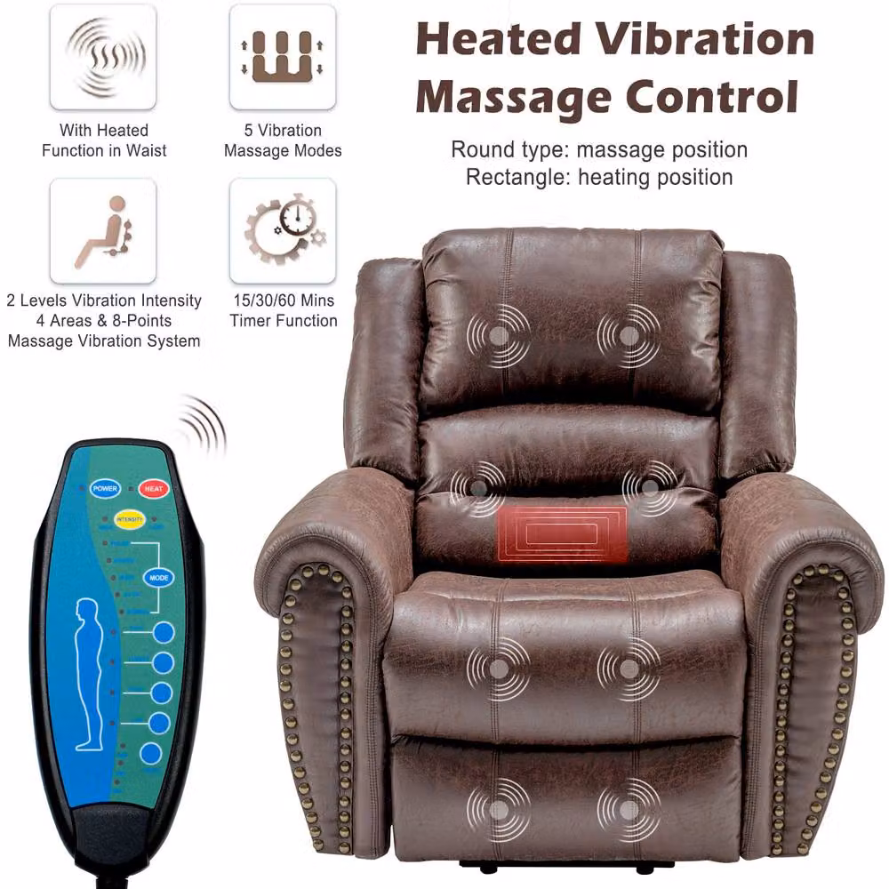 ModernLuxe Brown Synthetic Leather Power Lift Recliner Chair with Massage and Heat – 7