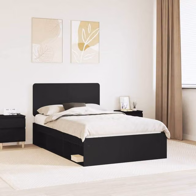 Berkfield Home Modern Bed Frame with Headboard in Black Solid Pine Wood, W/D/H: 120 x 200 cm – 1