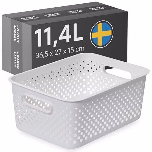 SmartStore Essence L Storage Basket with Handles in White, 11.4L, W: 36.5 cm, D: 27 cm, H: 15 cm