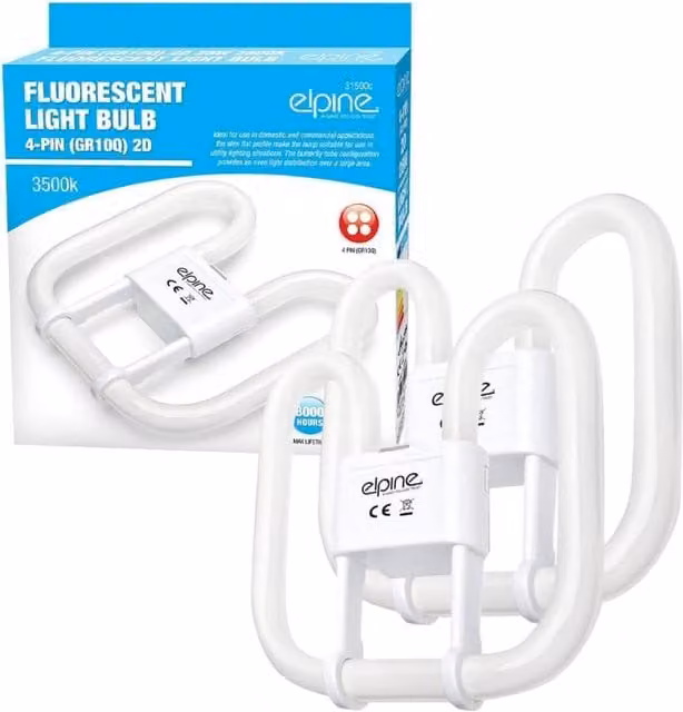 BARGAINS-GALORE Set of 2 Cool White 28W Fluorescent 2D Slim Tube Light Bulbs, 4 Pin