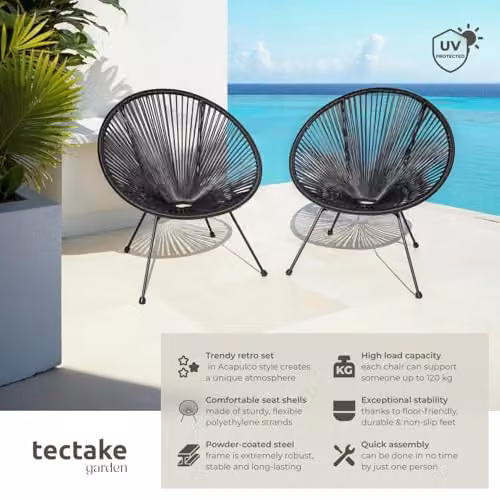 tectake Set of 2 Retro Design Garden Chairs in Black – 4