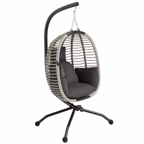 Outsunny Modern Egg Hanging Swing Chair with Metal Stand and Rope Structure in Grey – 1