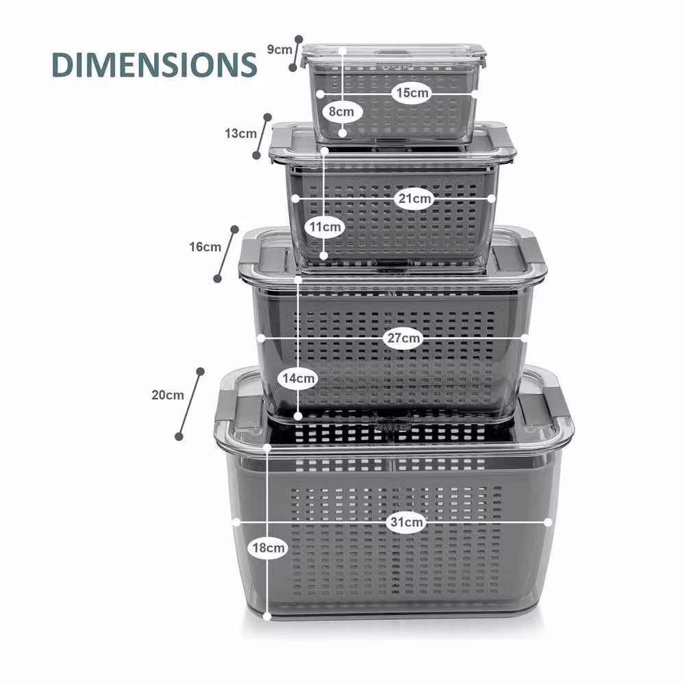 Kelvenix Grey Multipurpose Refrigerator Storage Box, BPA-Free Plastic with Clip – 2