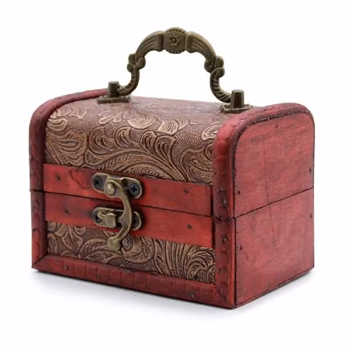 Ancient Wisdom Large Colonial Floral Embossed Rustic Wood Tabletop Box in Multicolour Red
