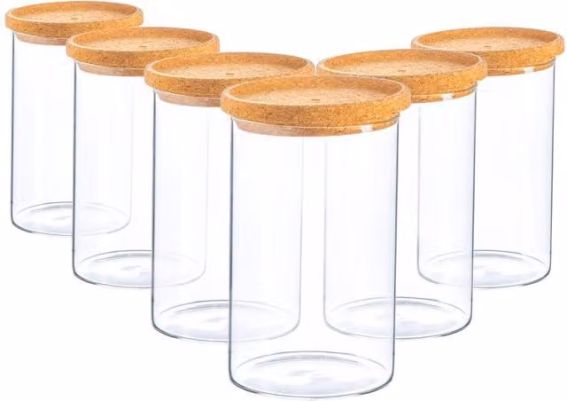 Argon Tableware Set of 6 Transparent Glass Screw Top Jars with Cork Lids, 1 l