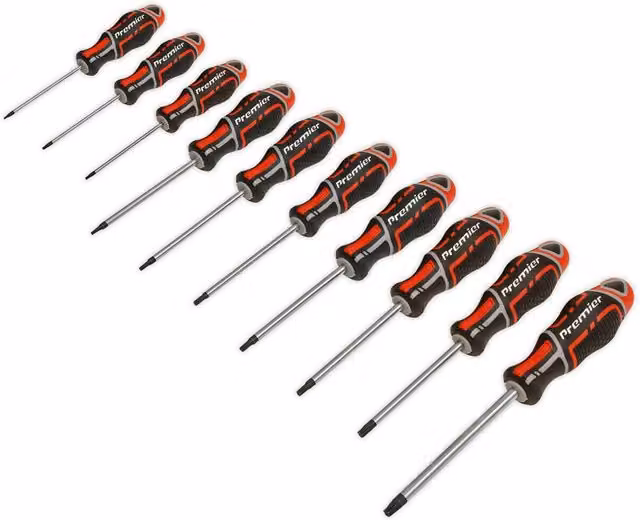 Loops 10 Pack Premium Soft Grip TRX Star Security Screwdriver Set in Red