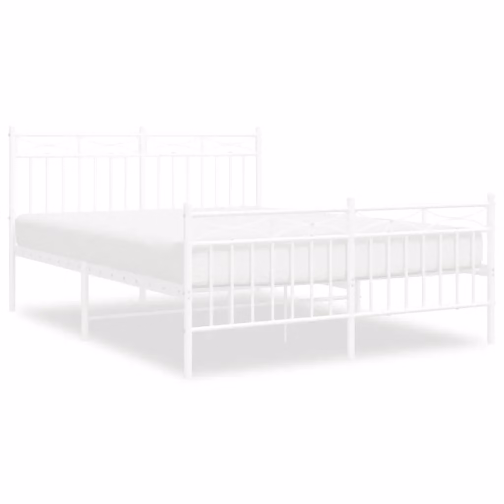 Berkfield Home Metal Bed Frame with Headboard and Footboard in White, W/D/H: 140 x 190 cm – 2