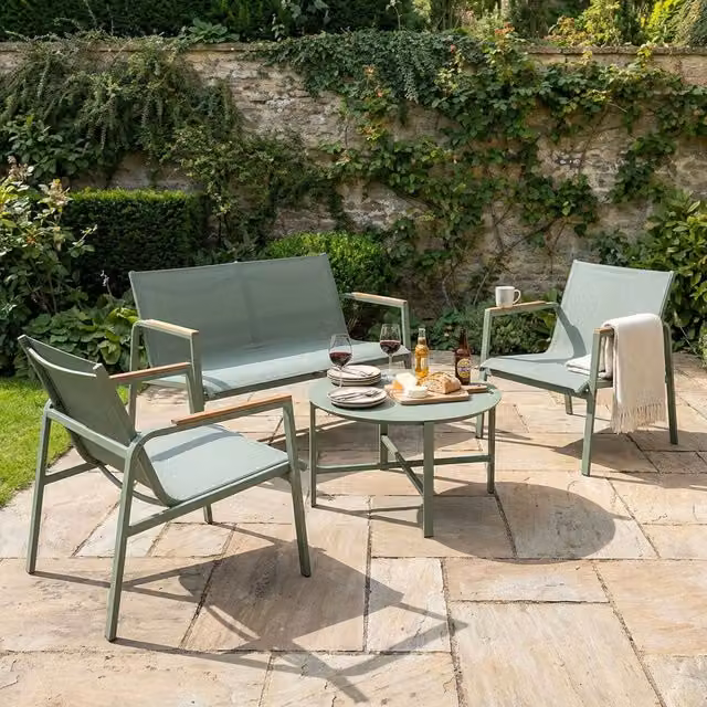 Outdoor Essentials Olivia Sling Sofa Set in Green with Textilene Fabric and Cushions