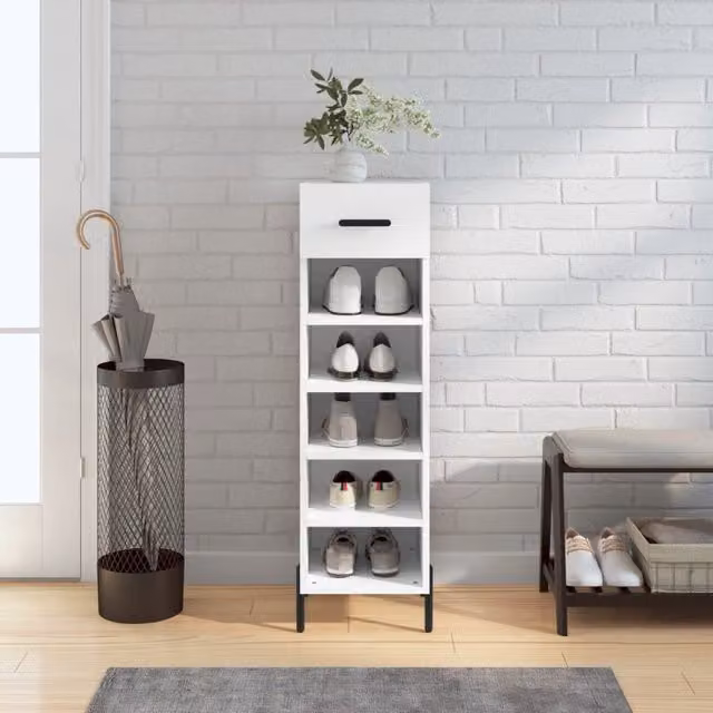 Berkfield Home White Shoe Cabinet with Hinged Doors and Open Shelf, W/D/H: 30 x 35 x 105 cm – 1