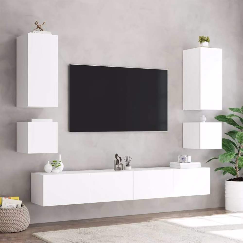 Berkfield Home Modern Glossy White TV Wall Cabinet with LED Lights W/D/H: 100 x 35 x 31 cm – 5