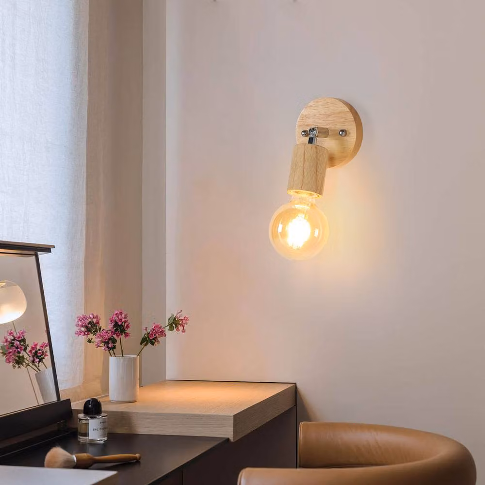 COMELY Set of 2 Vintage Industrial Adjustable Wood Wall Lights in Brown Walnut – 2