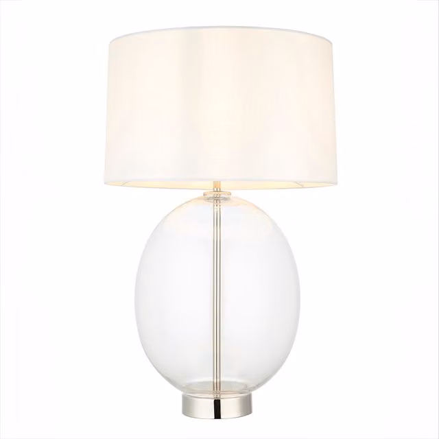 Perch & Parrow Cleo Oval Table Lamp in Silver and White