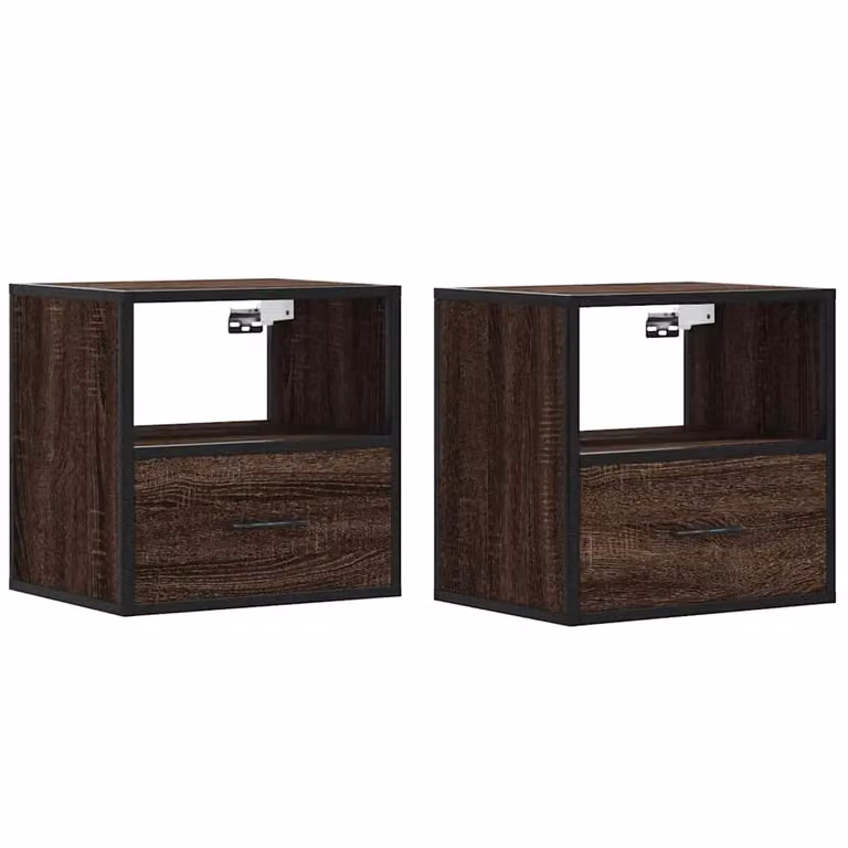 Berkfield Home Wall-mounted Bedside Cabinets, 2 Piece, Brown Oak, W: 40 cm, D: 31 cm, H: 39.5 cm