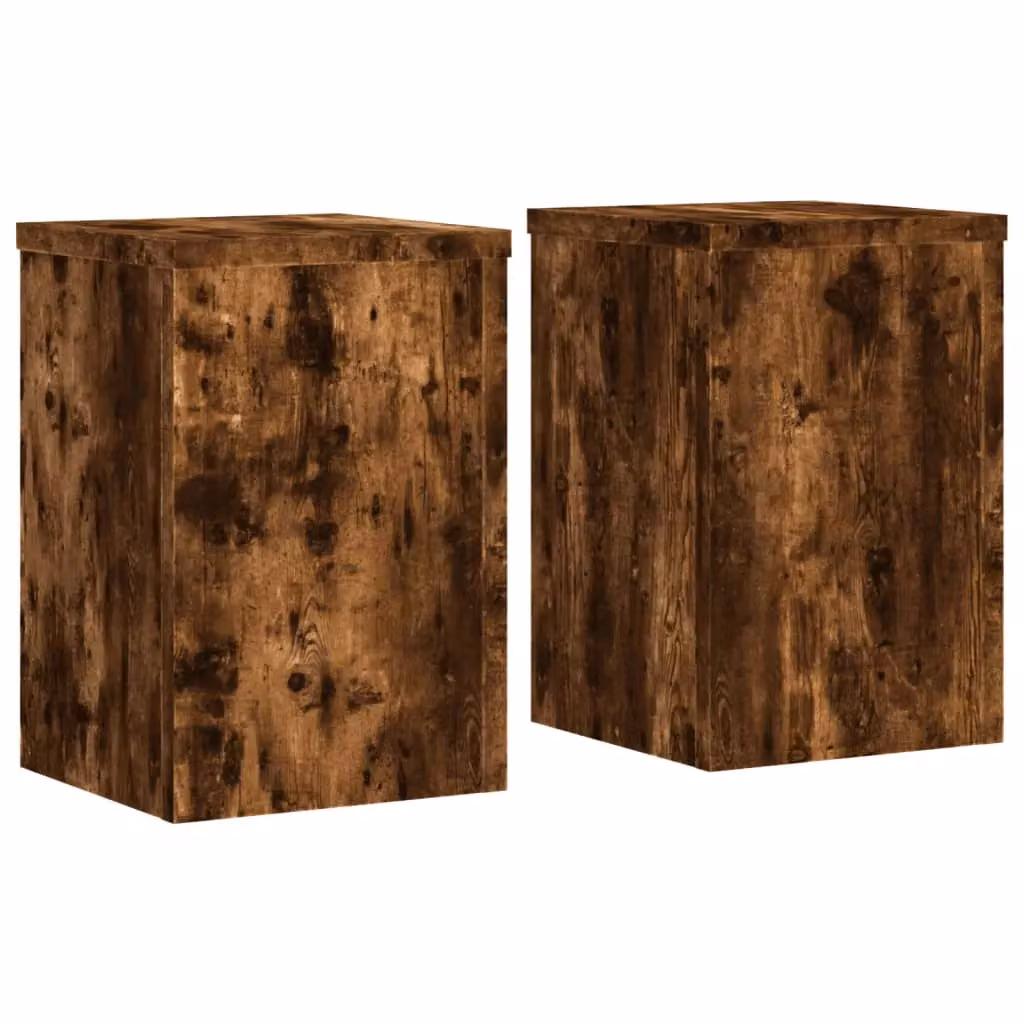 Berkfield Home Set of 2 Modern Plant Stands in Smoked Oak Brown, W/D/H: 20 x 20 x 30 cm – 2