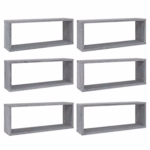 vidaXL 6-Piece Wall Mounted Cube Shelves in Grey Sonoma, W/D/H: 60 x 23 x 15 cm