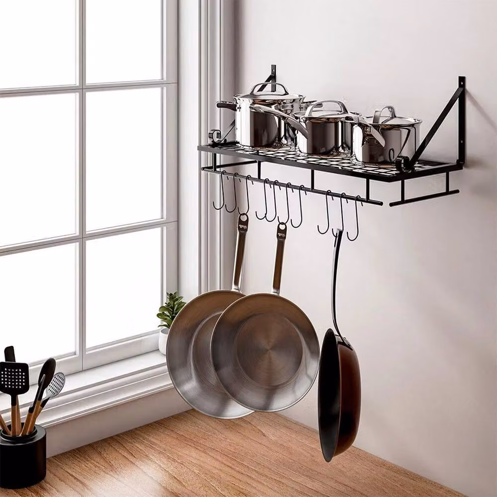 Kelvenix Wall Mounted Kitchen Pan and Pot Rack, Black, Width: 45 cm – 3