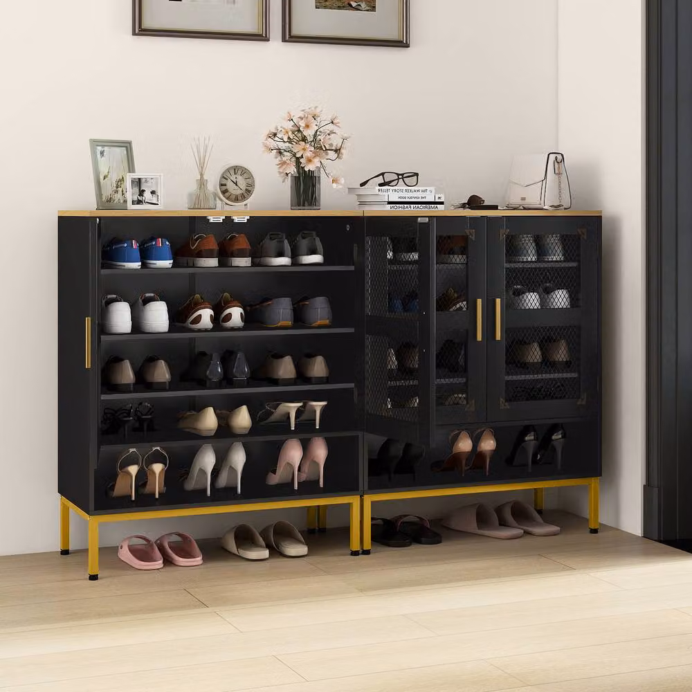 Costway Modern 5-Tier Wooden Shoe Cabinet with Glass Doors in Black – 3