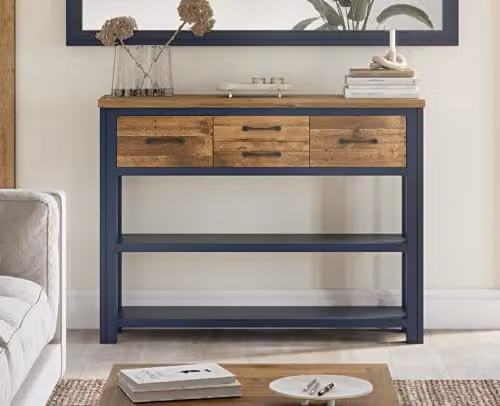 baumhaus Splash of Blue Low Bookcase/Console in Blue and White, W: 120 cm, D: 30 cm, H: 90 cm – 2