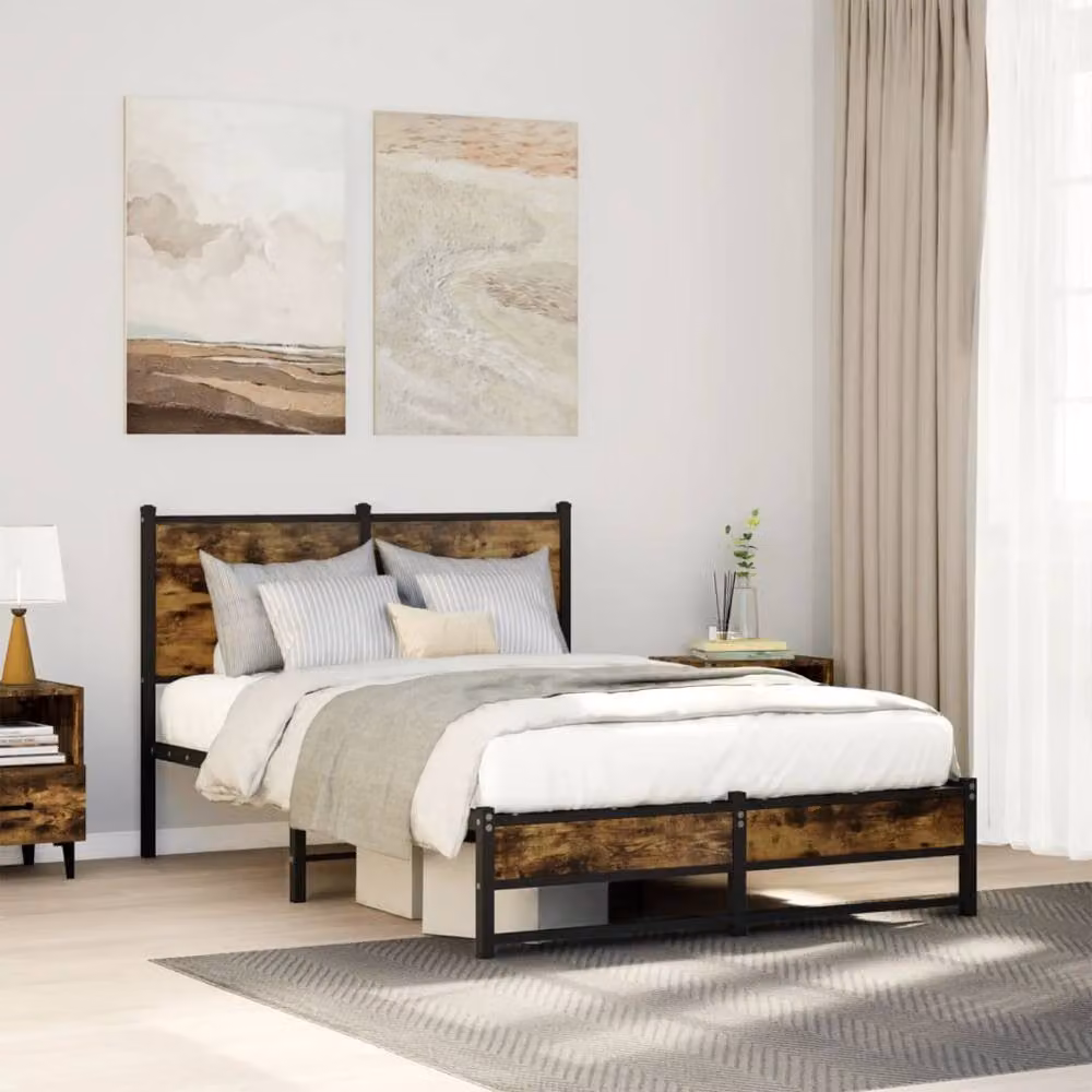 Berkfield Home Metal Bed Frame in Smoked Oak and Brown, Small Double, W/D/H: 120 x 190 cm – 2