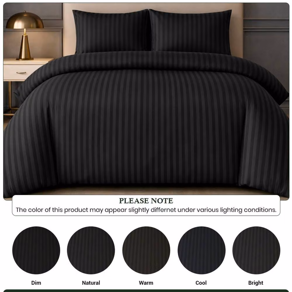 Grace Premium Mako Satin Striped Duvet Cover and Pillowcase Set in Black, Size: 140 x 200 cm – 3