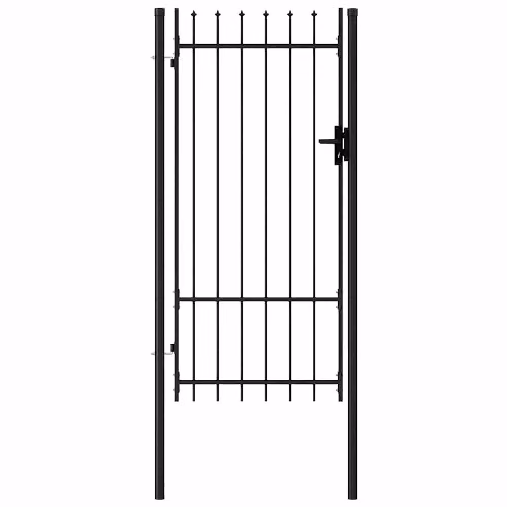 Berkfield Home Single Door Steel Fence Gate with Spike Top, Black, W: 200 cm, H: 100 cm – 4