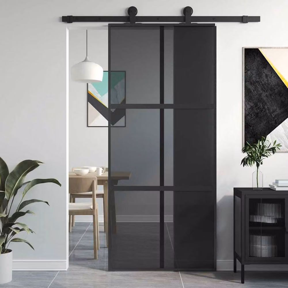 Berkfield Home Modern Black Sliding Door with Transparent Tempered Glass and Aluminium, W: 90 cm, H: 205 cm – 2