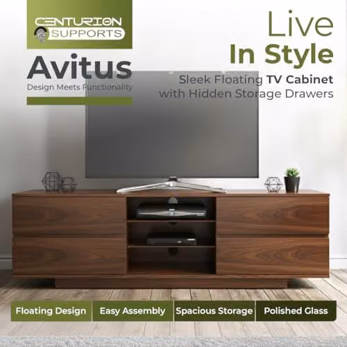 Centurion Supports Avitus Premium Walnut TV Cabinet with 4 Drawers and 3 Shelves, Brown, W/D/H: 158 x 40 x 48 cm – 6