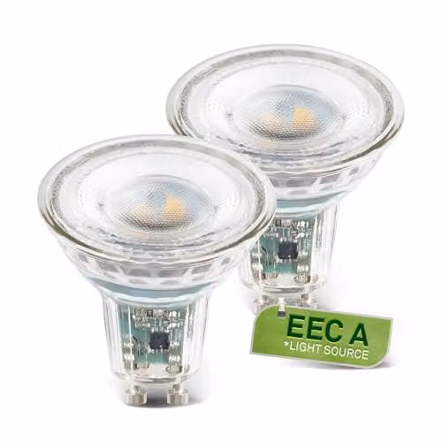 Briloner Set of 2 GU10 Warm White LED Bulbs, 4.7W, 850lm, Transparent/White Glass – 1