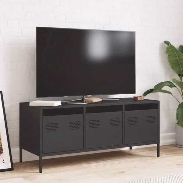 Berkfield Home Industrial TV Cabinet in Black Matt Cold-rolled Steel, W: 101.5 cm, D: 39 cm, H: 43.5 cm