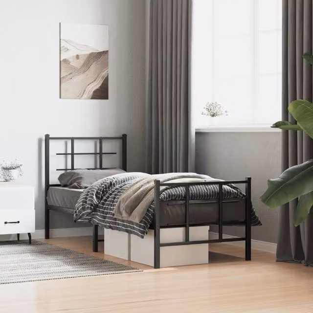 Berkfield Home Metal Bed Frame with Footboard, Black, W: 75 cm, L: 190 cm