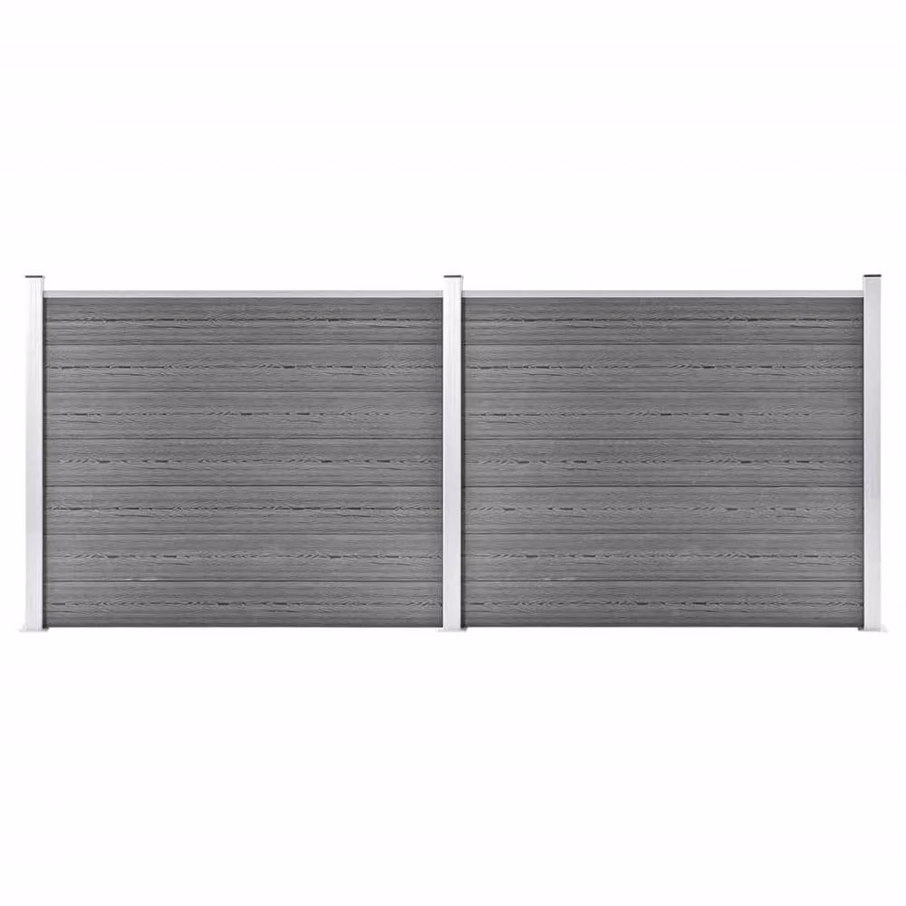 Berkfield Home WPC Fence Panel Set in Grey, W: 353 cm, H: 146 cm – 2