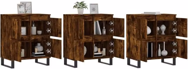 Berkfield Home 3-Piece Smoked Oak Sideboard Set in Brown, Engineered Wood and Metal – 1