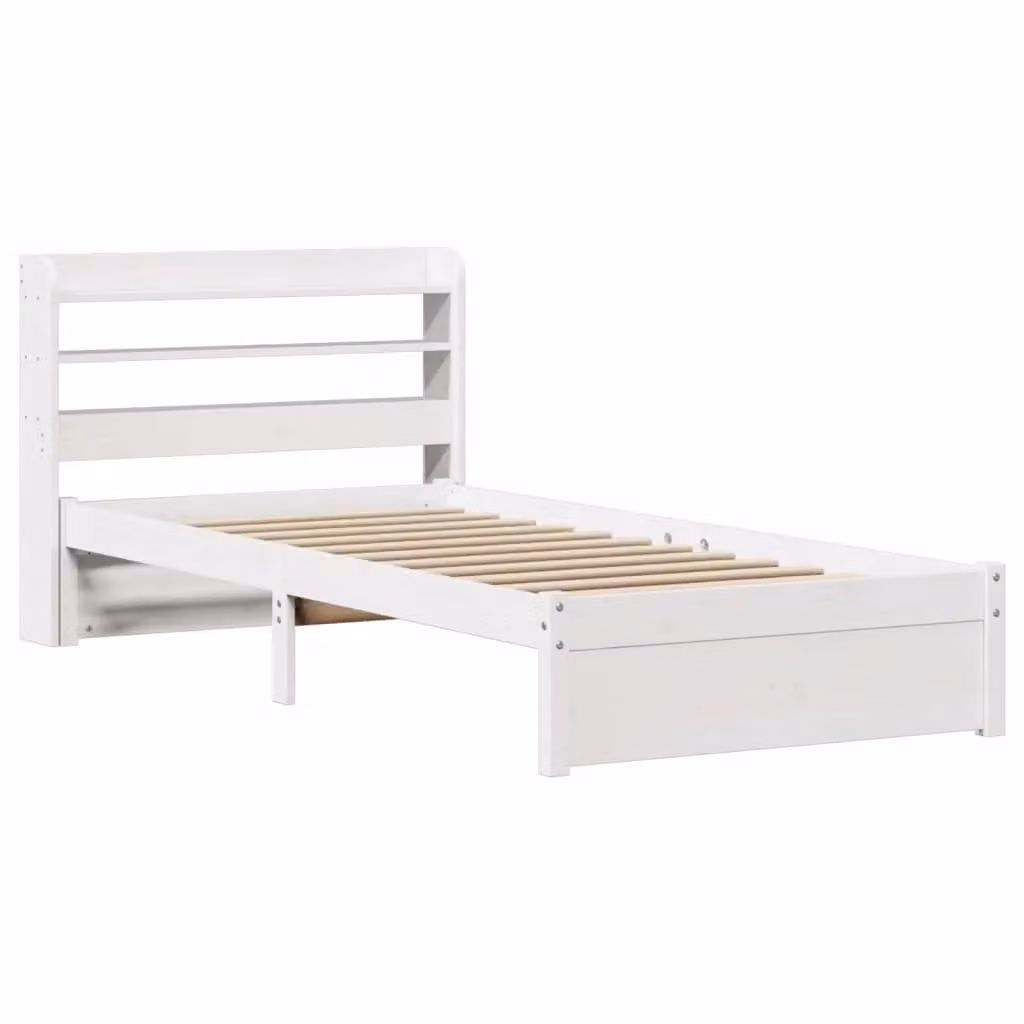 Berkfield Home Single Bed Frame with Headboard and Side Compartments in White Rustic Pine Wood, W/D/H: 90 x 190 cm