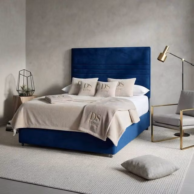 DS Living Harrington Blue Velvet Upholstered Divan Bed, W/D/H: 180 x 200 cm