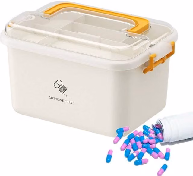 SPETLEK Large Medicine Storage Box with Lid in Yellow and White