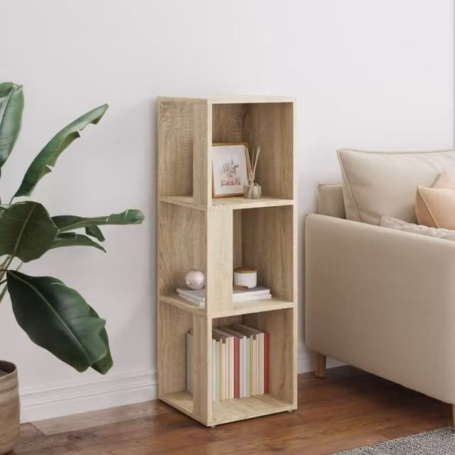 Berkfield Home Modern Corner Cabinet in Sonoma Oak and Beige, W/D/H: 33 x 33 x 100 cm – 1