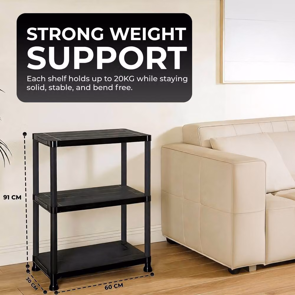 Crystals 3 Tier Plastic Home Storage Unit and Garage Organiser Rack in Black, Width: 60 cm – 7