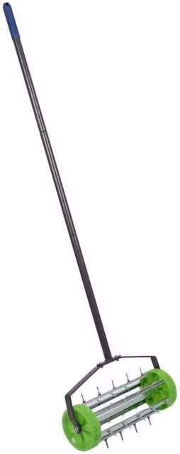 Havendro Metal Rolling Lawn Aerator Green Outdoor Grass and Soil Spike Tool