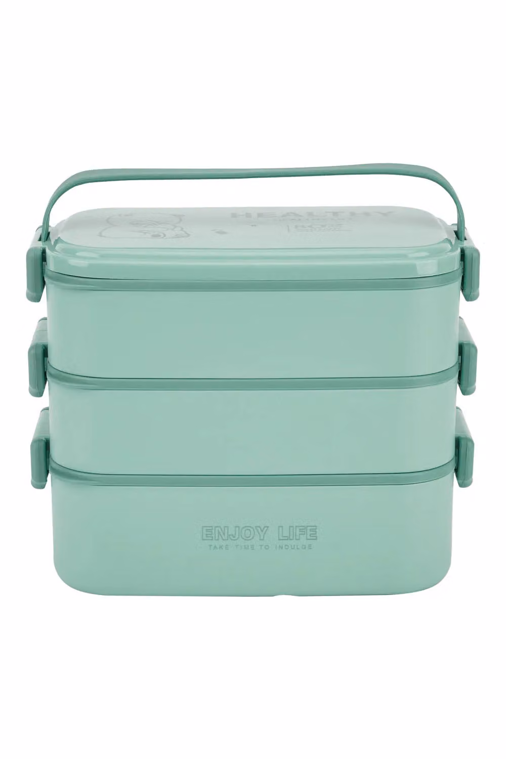 Living and Home 3-Layer Stackable 2700ml Bento Lunch Box with 6-Grid Compartments, Handle and Cutlery in Light Green – 2