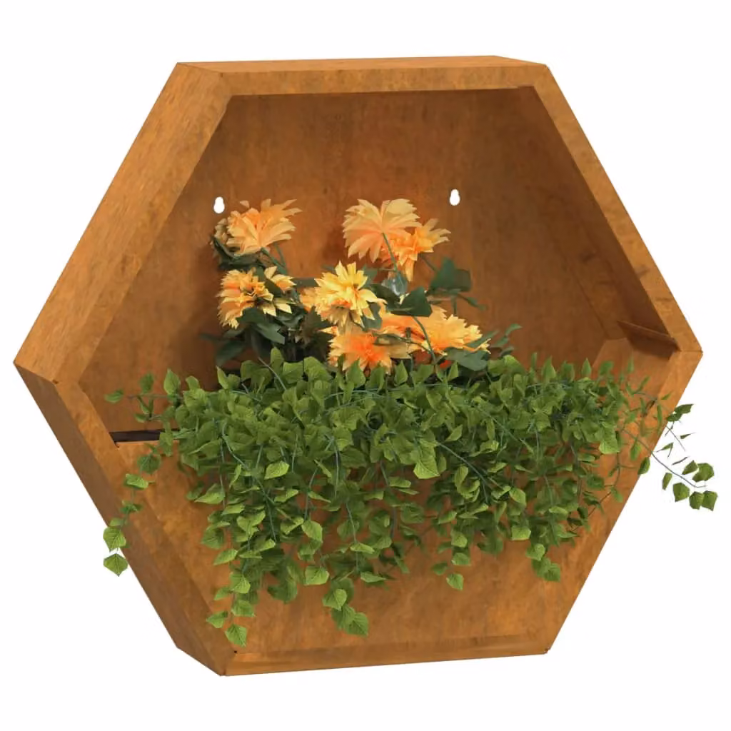 Berkfield Home Rusty Corten Steel Wall Planters, 2 Pack, Brown, W: 46 cm, D: 10 cm, H: 40 cm – 3