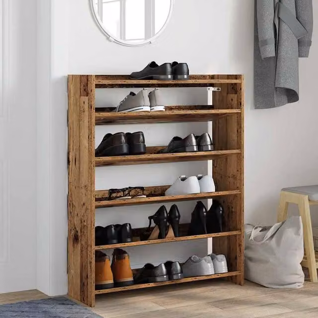 Berkfield Home Shoe Rack in Brown Old Wood, W/D/H: 80 x 25 x 100 cm
