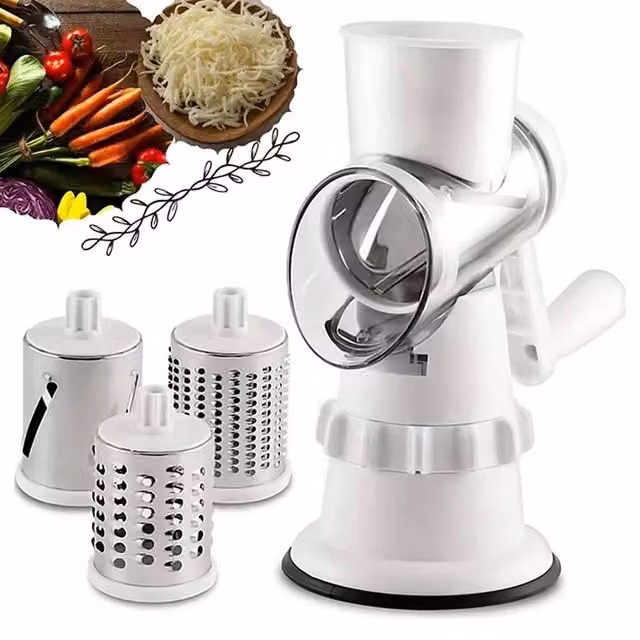 VOGREX White 3-in-1 Stainless Steel Rotary Grater, Slicer, Shredder and Chopper