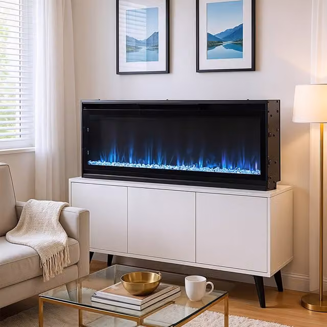 Living Star Black Wall Mounted Electric Fireplace, Width: 101.6 cm