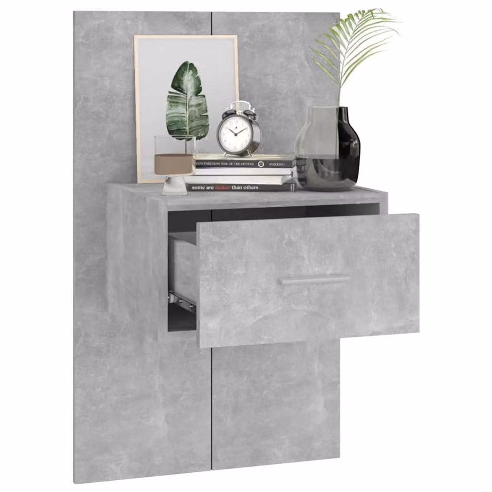 Berkfield Home Set of 2 Wall-mounted Bedside Cabinets, Concrete Grey, W/D/H: 48.5 x 32.5 x 80 cm – 3